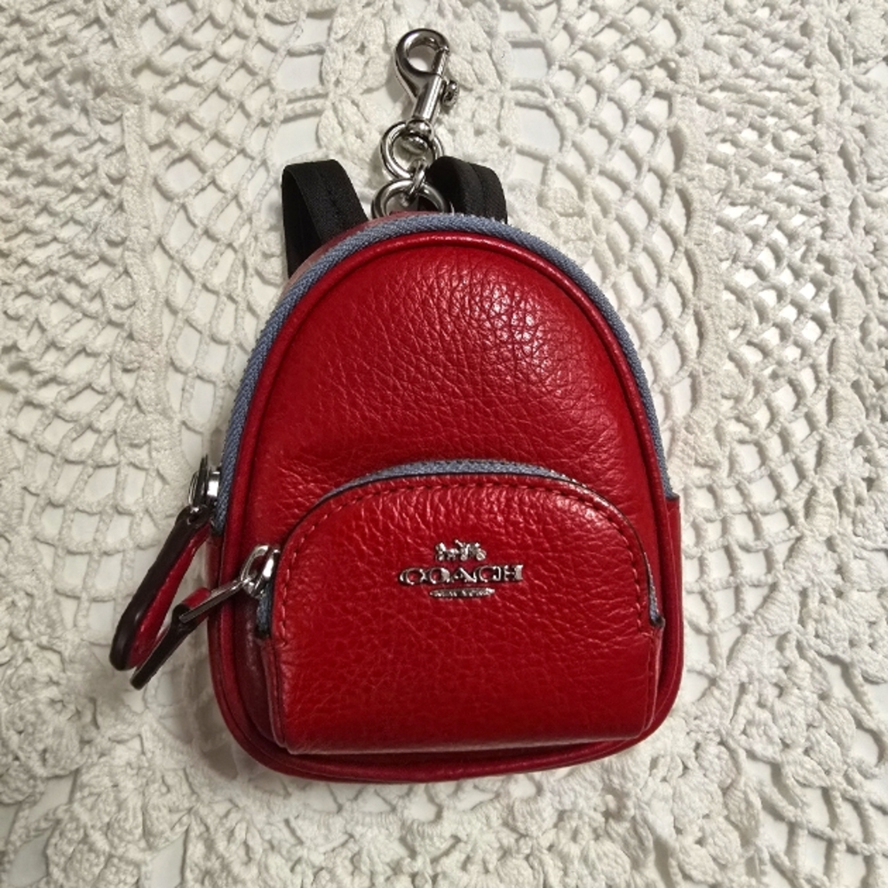 Coach Red Leather Mini Backpack Keychain/Bag Charm